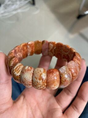 Natural Orange Coral Stone Stretch Bracelet - Women Jewelry